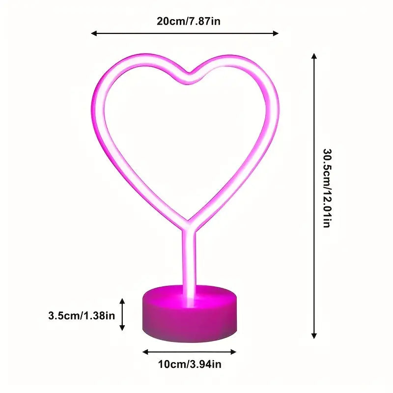Neon Heart Light: LED Neon Signs Night Light(Pink) - Heart-Shaped Light with Holder Base-1