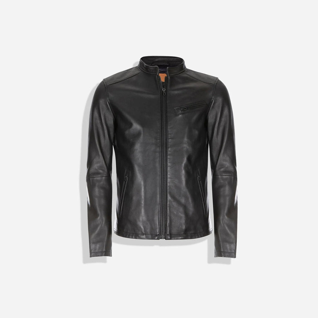 Burton Mandarin Collar Leather Jacket Black-1