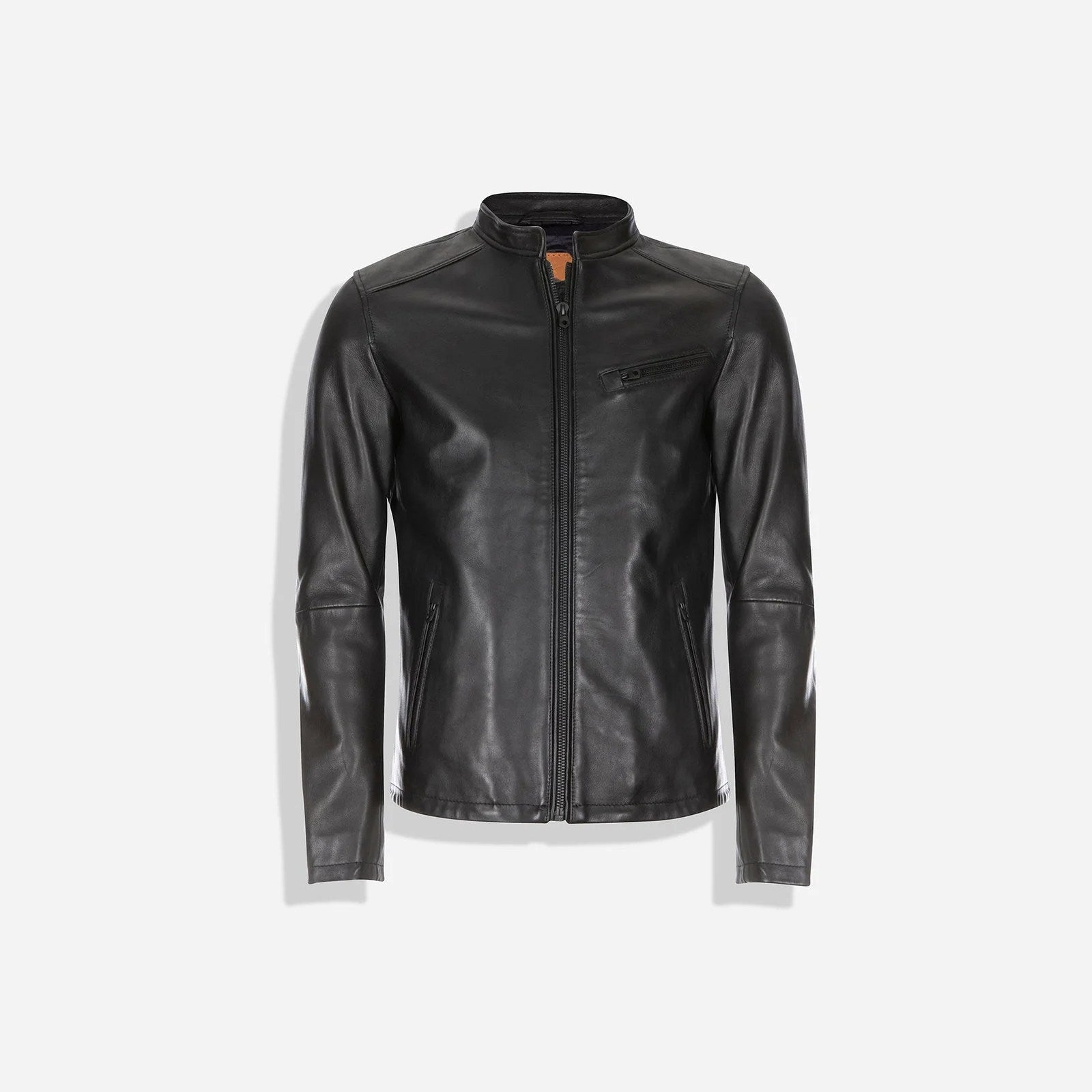 Burton Mandarin Collar Leather Jacket Black-1