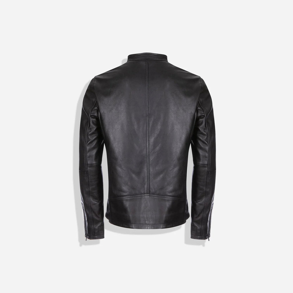 Burton Mandarin Collar Leather Jacket Black-2