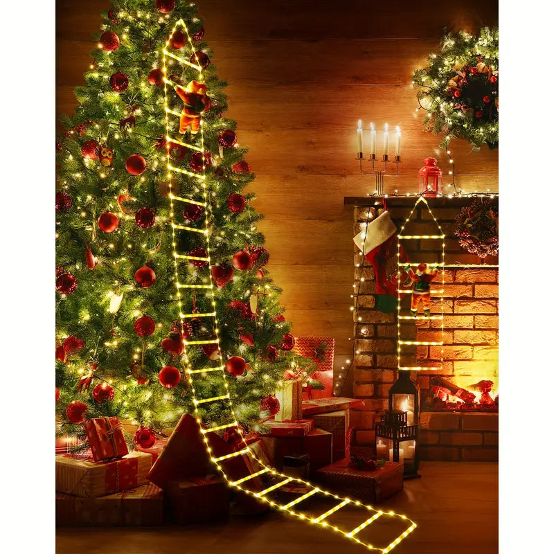 Santa's Festive Climb: Illuminated Christmas Ladder Light-2