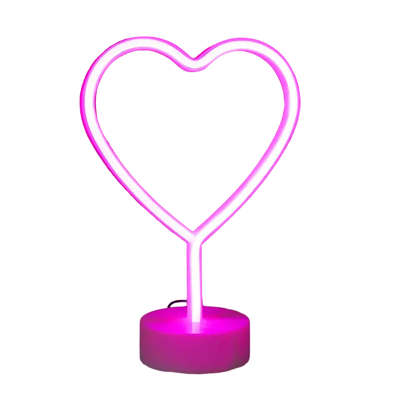 Neon Heart Light: LED Neon Signs Night Light(Pink) - Heart-Shaped Light with Holder Base-0