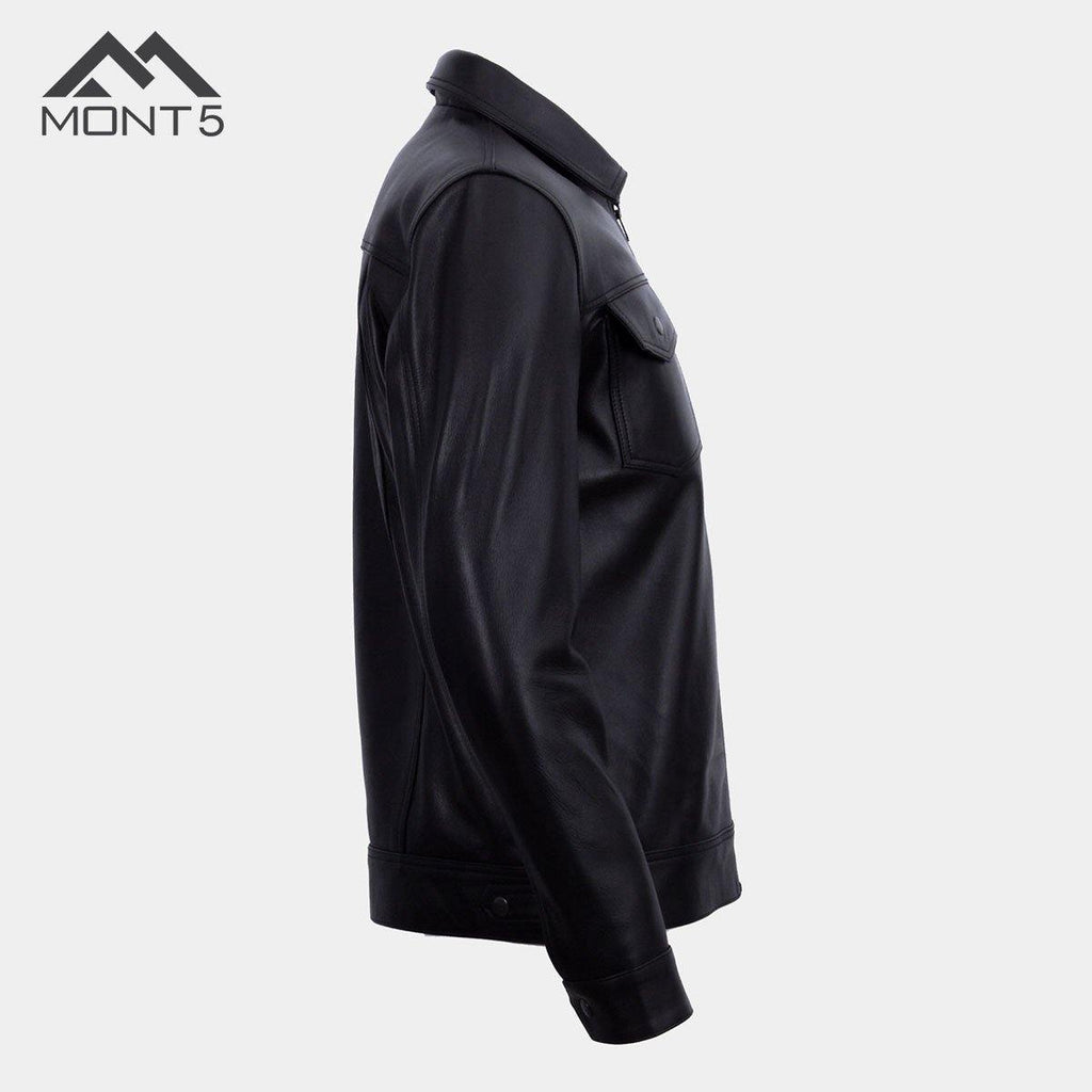 MONT5  Diran Men Black Classic Leather Jacket with Shirt Collar-1