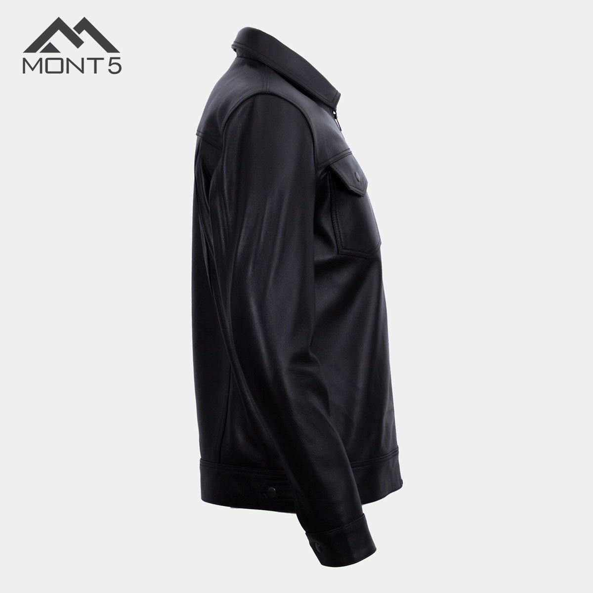 MONT5  Diran Men Black Classic Leather Jacket with Shirt Collar-1