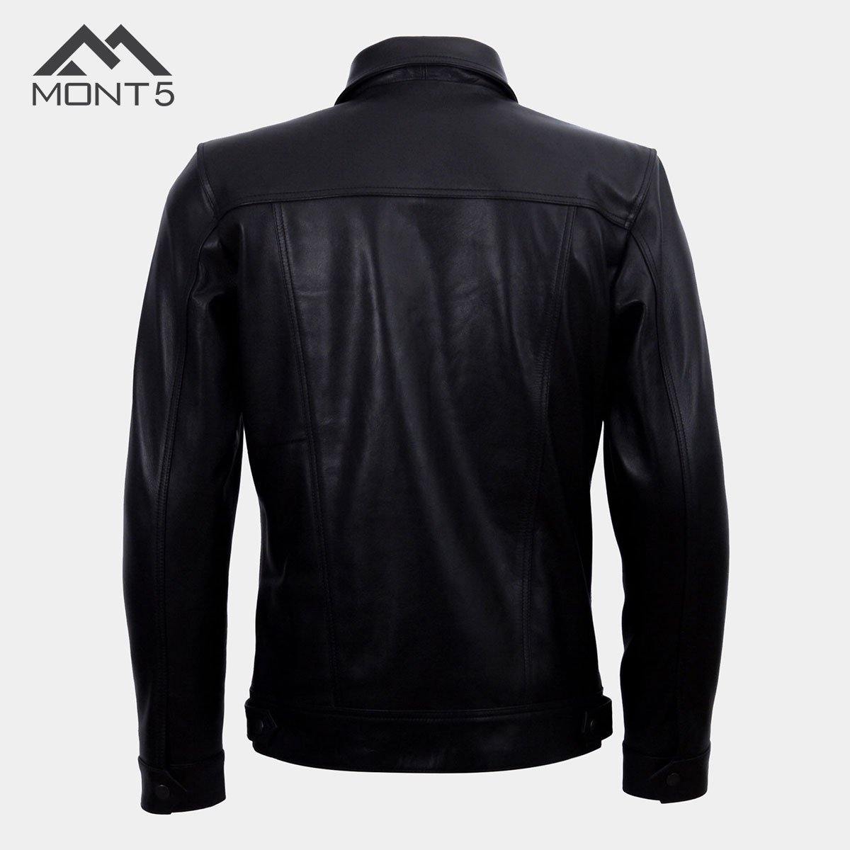 MONT5  Diran Men Black Classic Leather Jacket with Shirt Collar-2