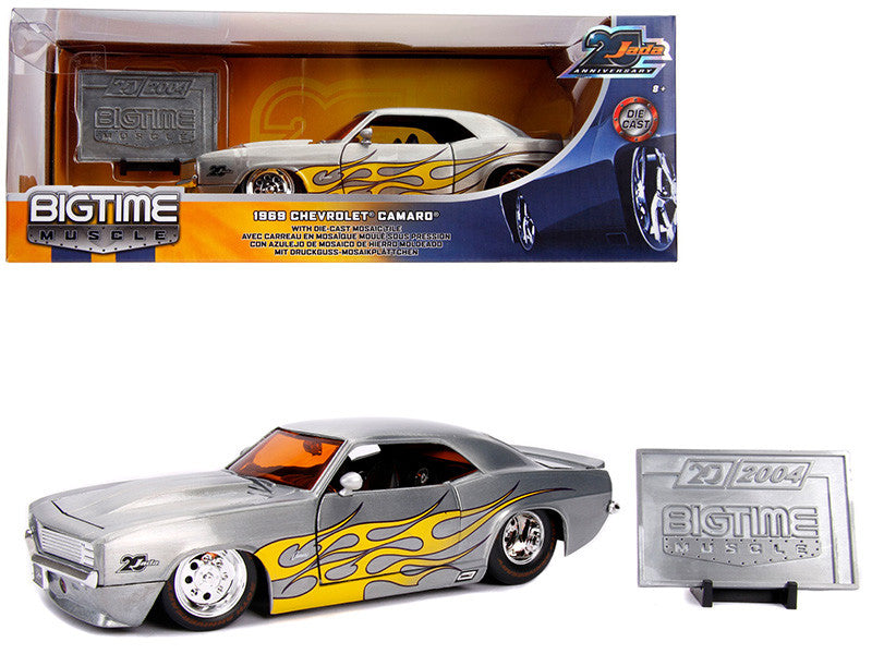 1969 Chevrolet Camaro Raw Metal with Yellow Flames "Bigtime Muscle" "Jada 20th Anniversary" 1/24 Diecast Model Car by Jada-0