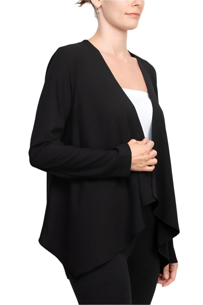 Grace Open Front Long Sleeve Solid Crepe Jacket