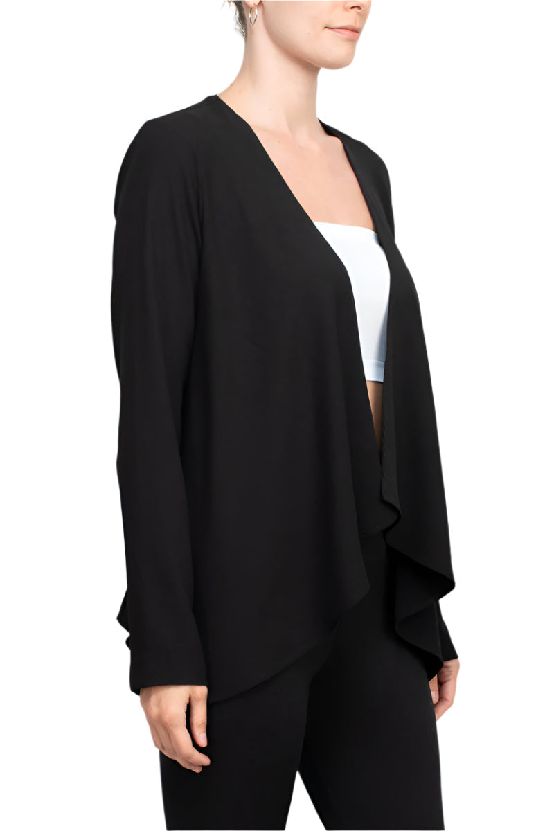 Grace Open Front Long Sleeve Solid Crepe Jacket