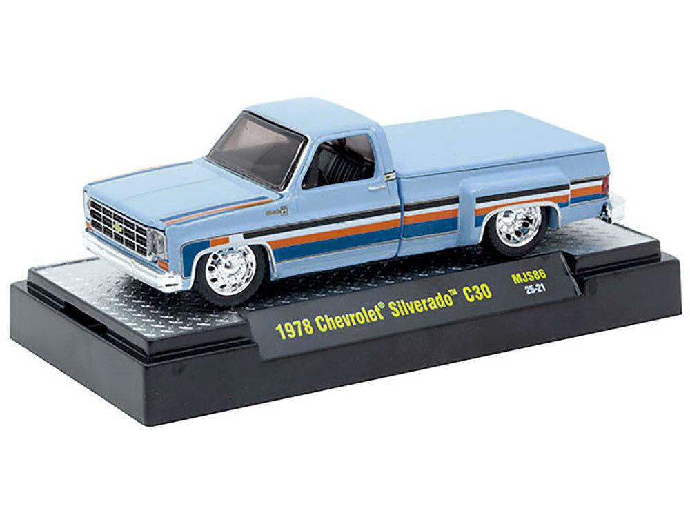 1978 Chevrolet Silverado 30 Pickup Truck "Gulf Oil" Light Blue with Stripes Limited Edition to 10560 pieces Worldwide 1/64 Diecast Model Car by M2 Machines-0
