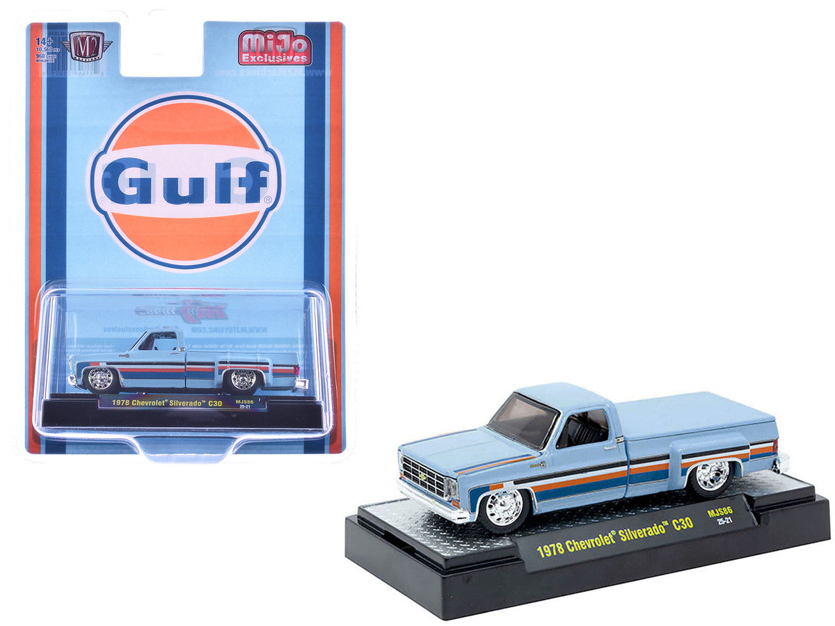 1978 Chevrolet Silverado 30 Pickup Truck "Gulf Oil" Light Blue with Stripes Limited Edition to 10560 pieces Worldwide 1/64 Diecast Model Car by M2 Machines-2