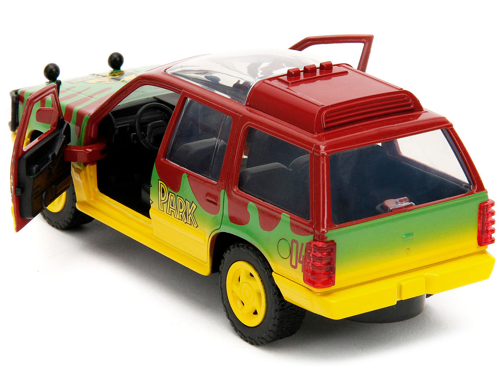 Ford Explorer Red and Yellow with Green Graphics "Jurassic Park" (1993) Movie 30th Anniversary "Hollywood Rides" Series 1/32 Diecast Model Car by Jada-3