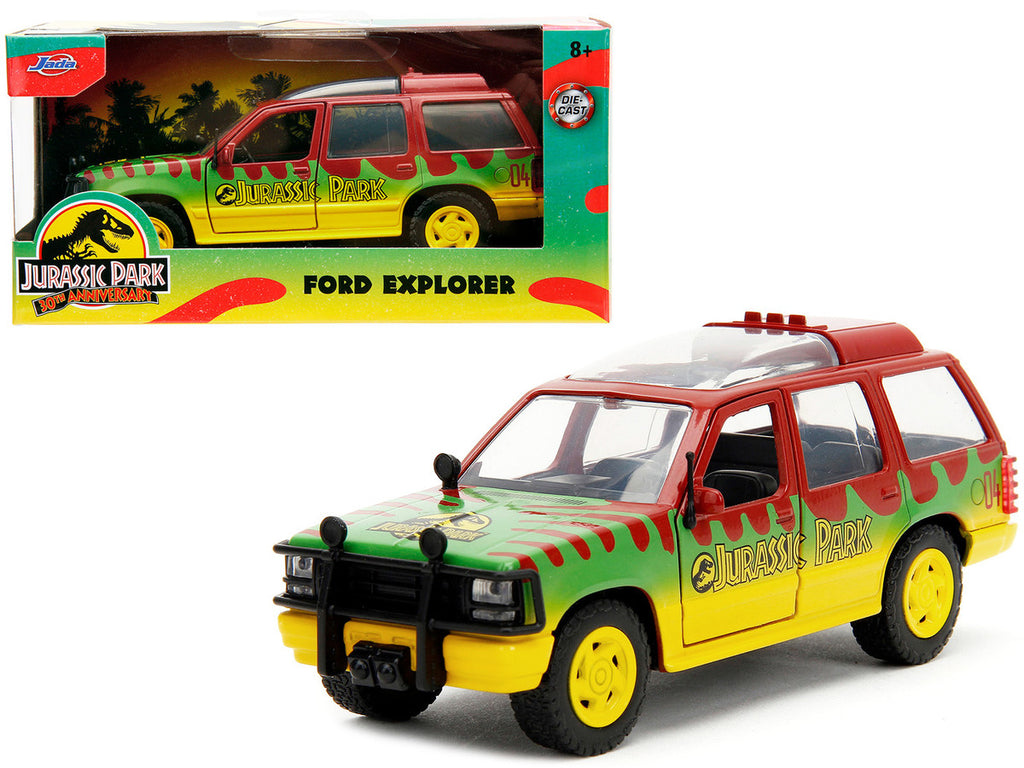 Ford Explorer Red and Yellow with Green Graphics "Jurassic Park" (1993) Movie 30th Anniversary "Hollywood Rides" Series 1/32 Diecast Model Car by Jada-0