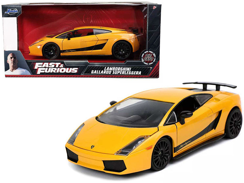 Lamborghini Gallardo Superleggera Yellow with Black Stripes "Fast & Furious" Movie 1/24 Diecast Model Car by Jada-0