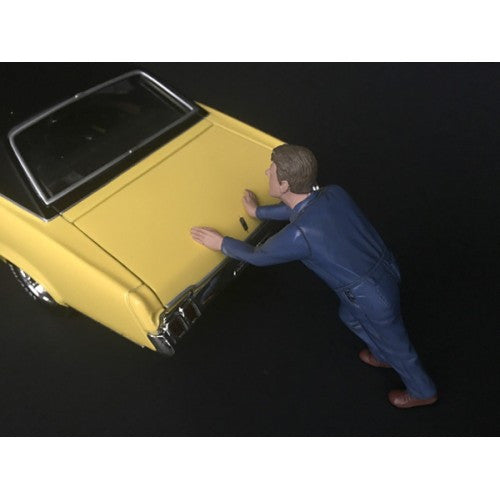 Mechanic Darwin Pushing a Car Figurine for 1/24 Scale Models by American Diorama