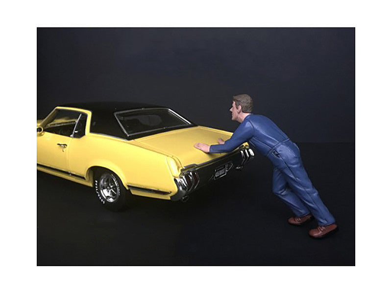 Mechanic Darwin Pushing a Car Figurine for 1/24 Scale Models by American Diorama