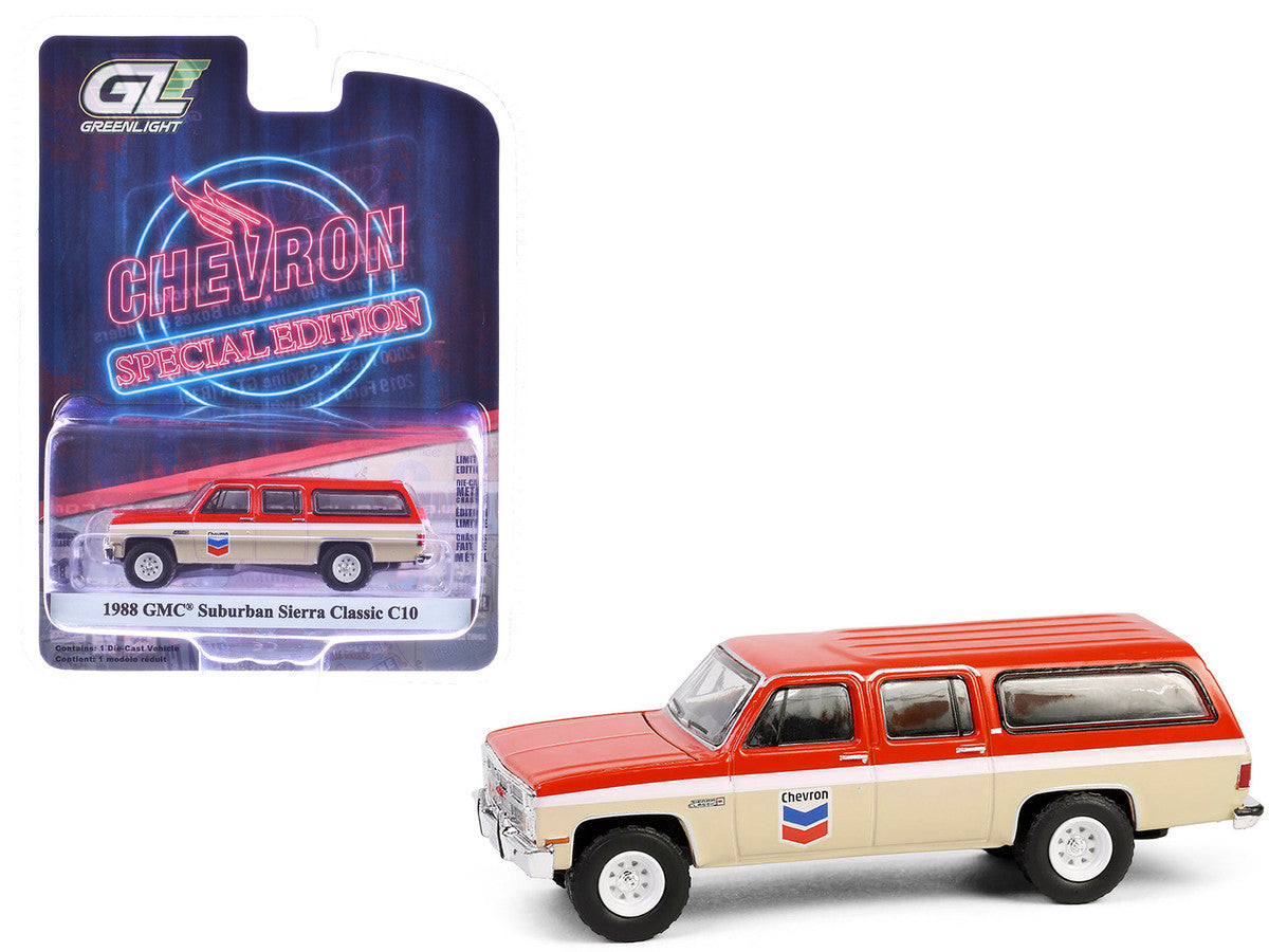 1988 GMC Suburban Sierra Classic C10 "Chevron" Orange and Beige with White Stripes "Chevron Special Edition" Series 1 1/64 Diecast Model Car by Greenlight