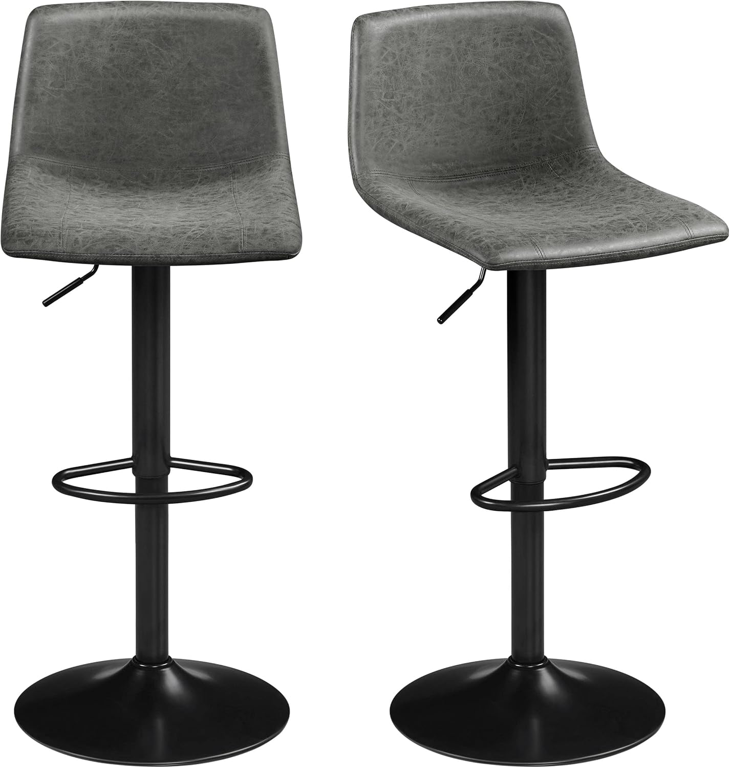 Bar Stools Set of 2, Armless Adjustable Swivel Barstools with Back and Footrest, PU Leather Counter Height Bar Chairs for Kitchen Island, Bar, Dining Room, Gray-0