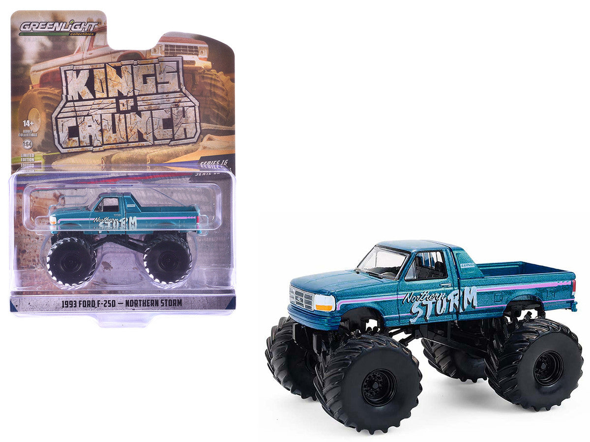 1993 Ford F-250 Monster Truck "Northern Storm" Teal Metallic "Kings of Crunch" Series 16 1/64 Diecast Model Car by Greenlight-4