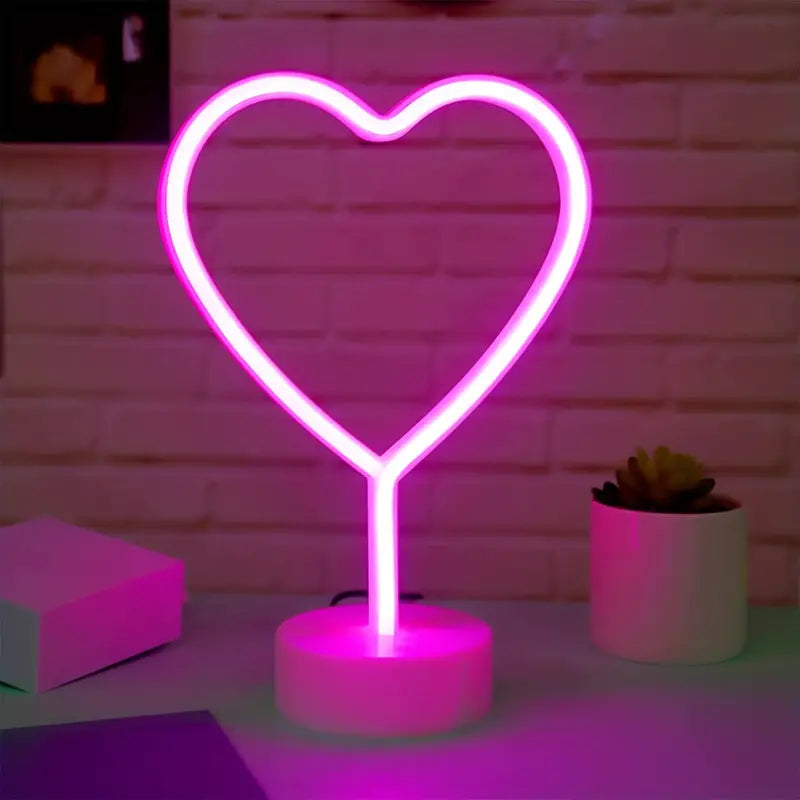 Neon Heart Light: LED Neon Signs Night Light(Pink) - Heart-Shaped Light with Holder Base-2