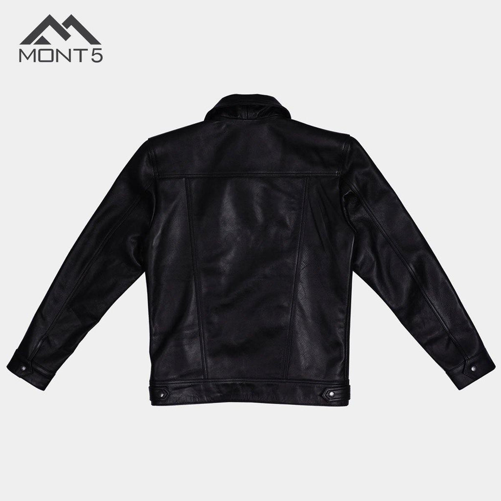 MONT5  Diran Men Black Classic Leather Jacket with Shirt Collar-6