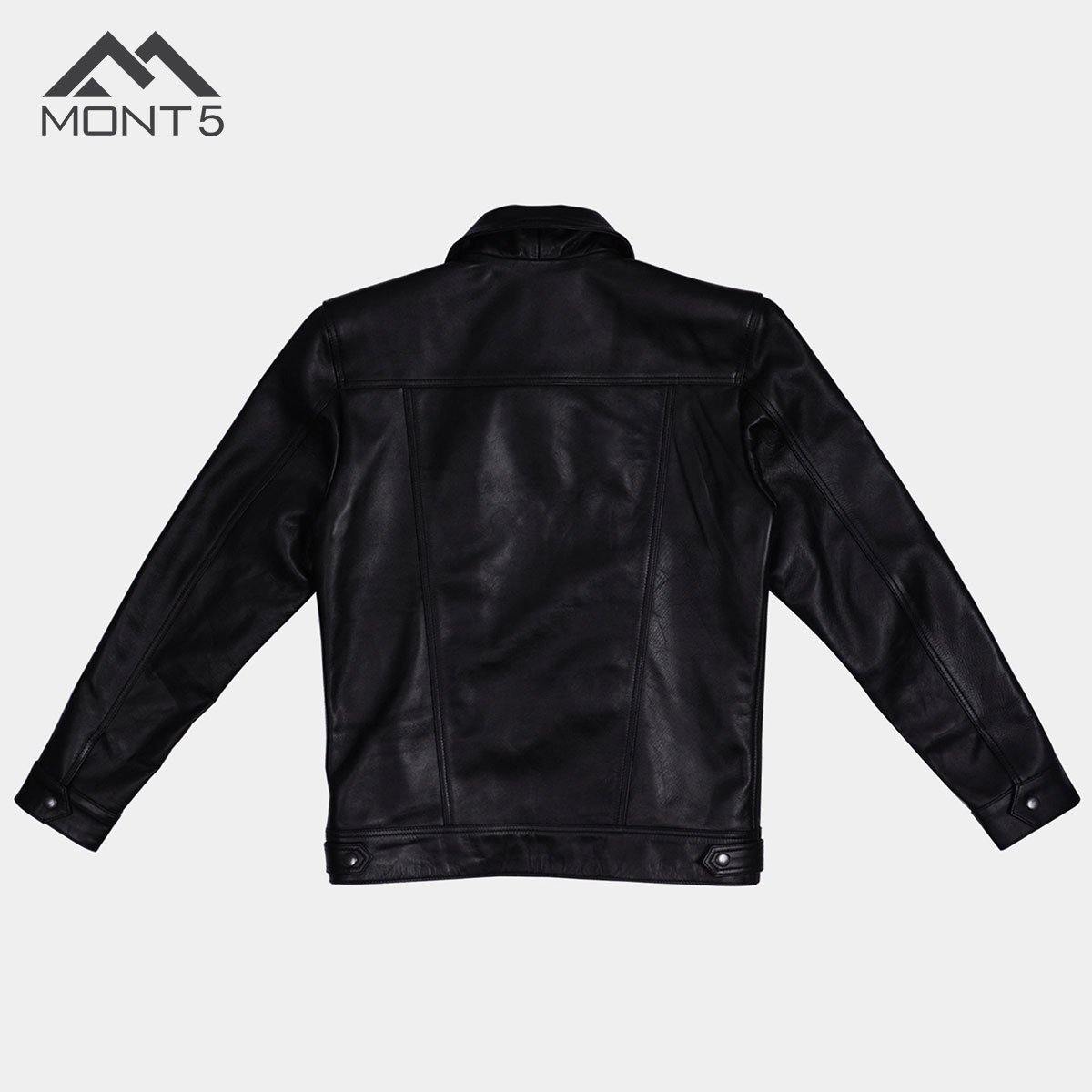 MONT5  Diran Men Black Classic Leather Jacket with Shirt Collar-6