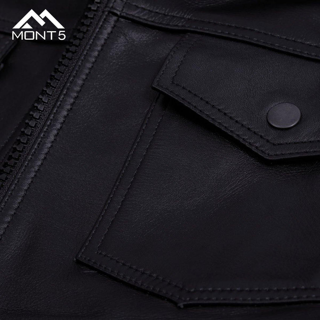 MONT5  Diran Men Black Classic Leather Jacket with Shirt Collar-3