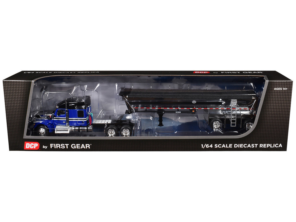Kenworth W990 76" Mid-Roof Sleeper and MAC Half Round End Dump Trailer Blue and Black 1/64 Diecast Model by DCP/First Gear-2