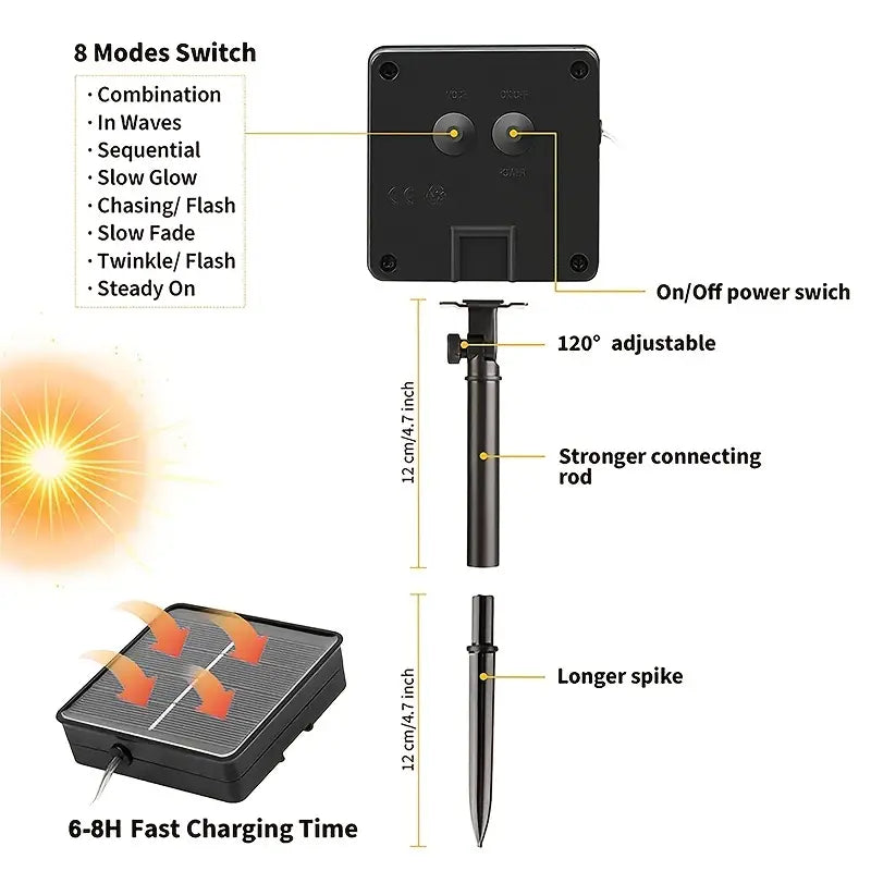 Solar-Powered Waterproof Fairy Lights - Outdoor Garden Decor with 8 Lighting Patterns-2