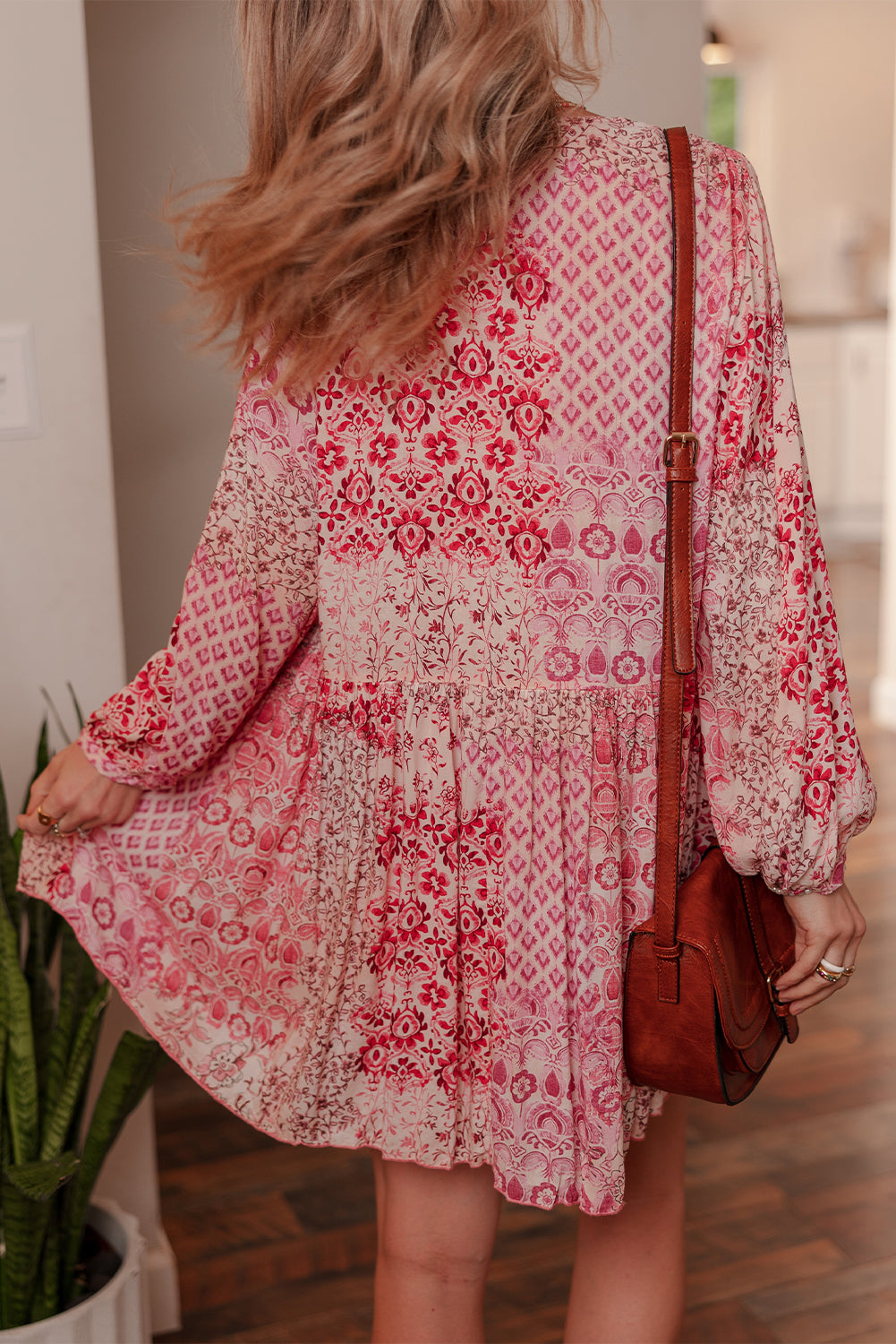 Melody Floral Tassel Tie Long Sleeve Mini Dress-1