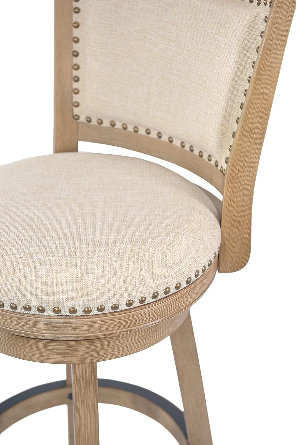 Driftwood Barstool With Swivel Seat And Linen Upholstery-3