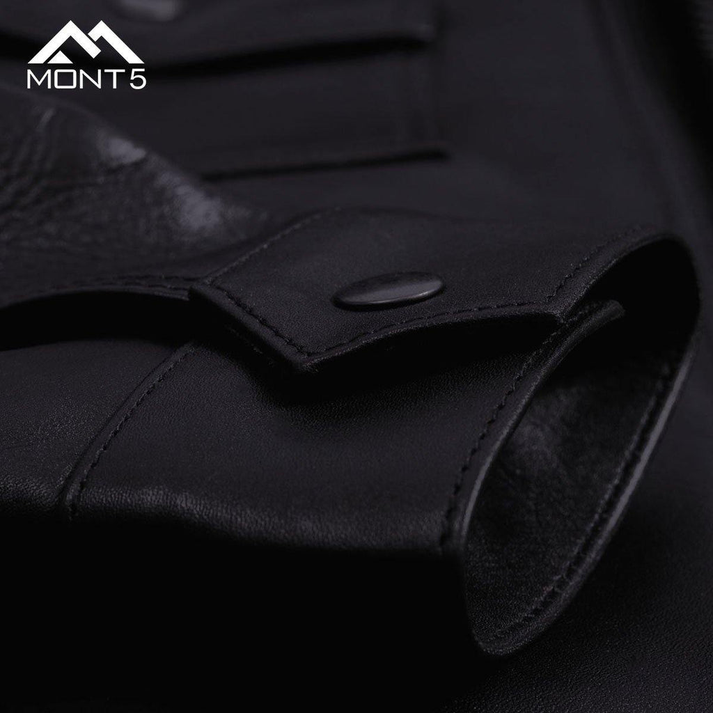 MONT5  Diran Men Black Classic Leather Jacket with Shirt Collar-4