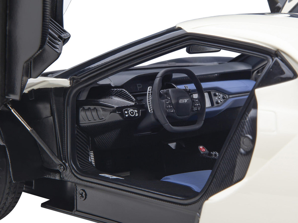 Ford GT Heritage Edition Prototype Wimbledon White with Antimatter Blue Hood and Stripe 1/18 Model Car by Autoart-2