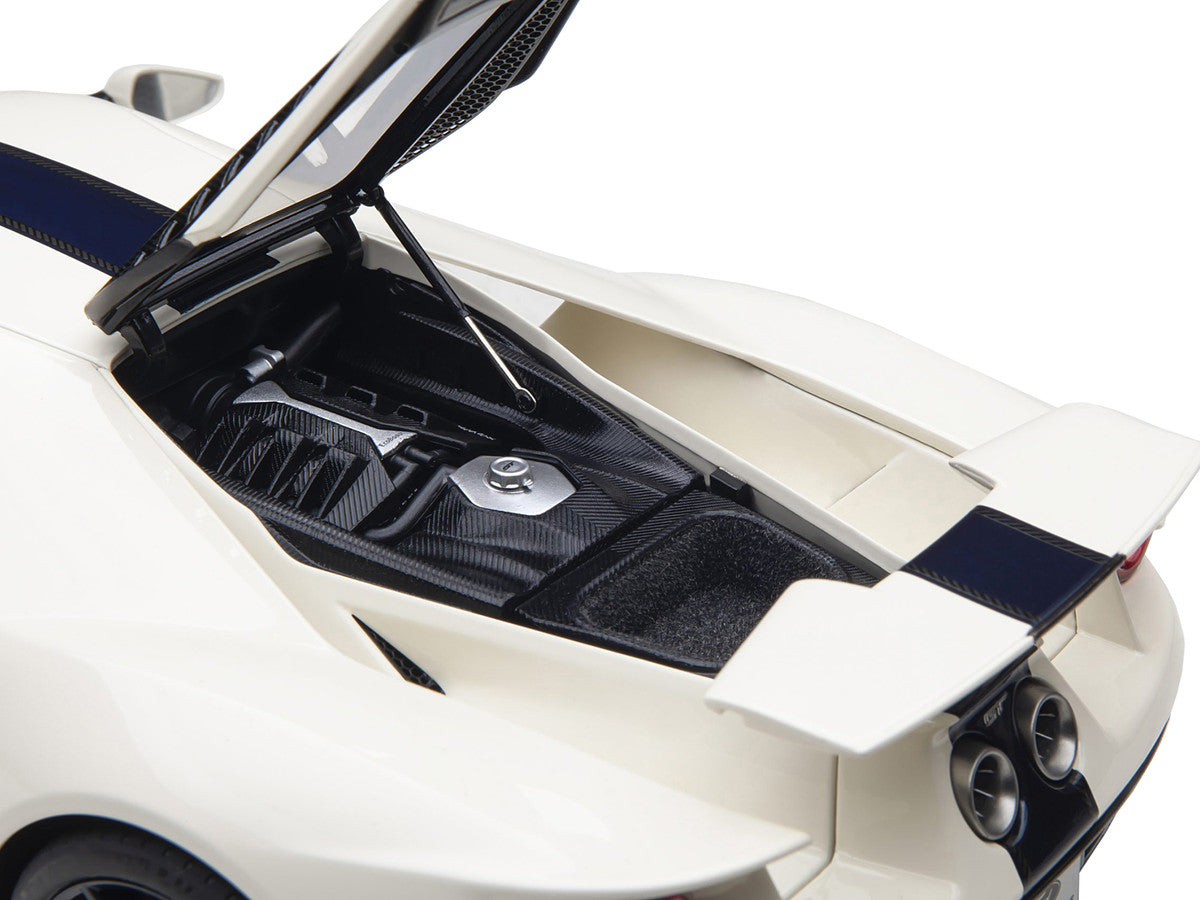 Ford GT Heritage Edition Prototype Wimbledon White with Antimatter Blue Hood and Stripe 1/18 Model Car by Autoart-3
