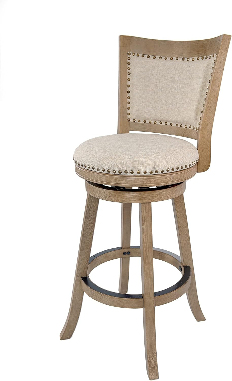 Driftwood Barstool With Swivel Seat And Linen Upholstery-0