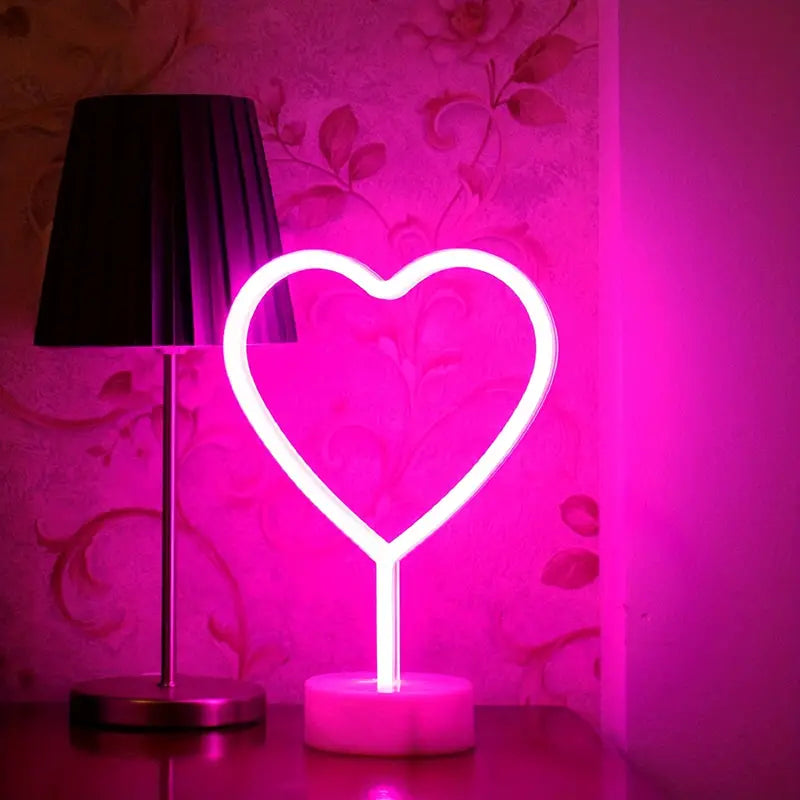 Neon Heart Light: LED Neon Signs Night Light(Pink) - Heart-Shaped Light with Holder Base-3