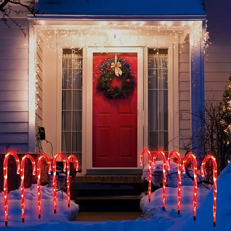 Set of 5 Solar-Powered Candy Cane Pathway Lights-2