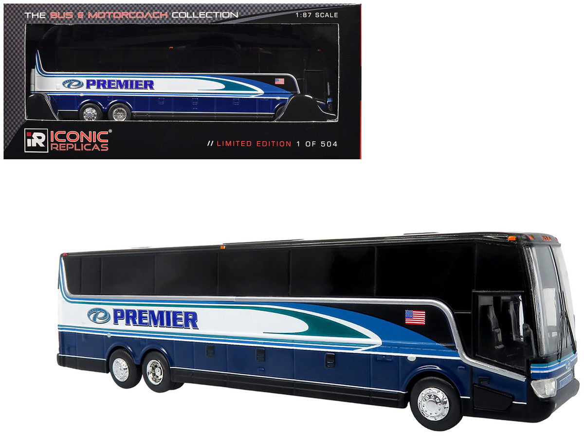 Van Hool TX-45 Motorcoach Bus "Premier Transportation" Blue and Black with Graphics "The Bus and Motorcoach Collection" Limited Edition to 504 pieces Worldwide 1/87 (HO) Diecast Model by Iconic Replicas
