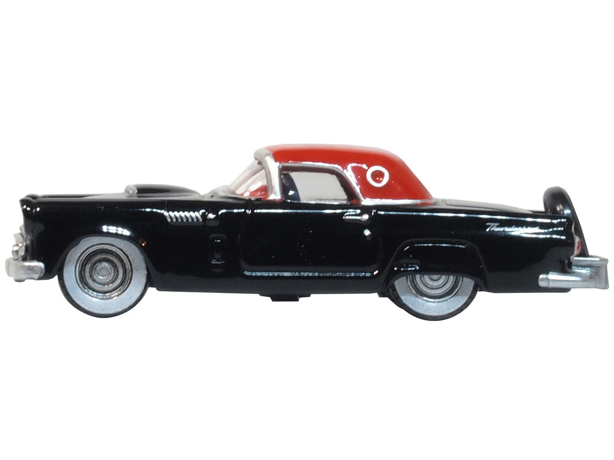 1956 Ford Thunderbird Raven Black with Fiesta Red Top 1/87 (HO) Scale Diecast Model Car by Oxford Diecast-1
