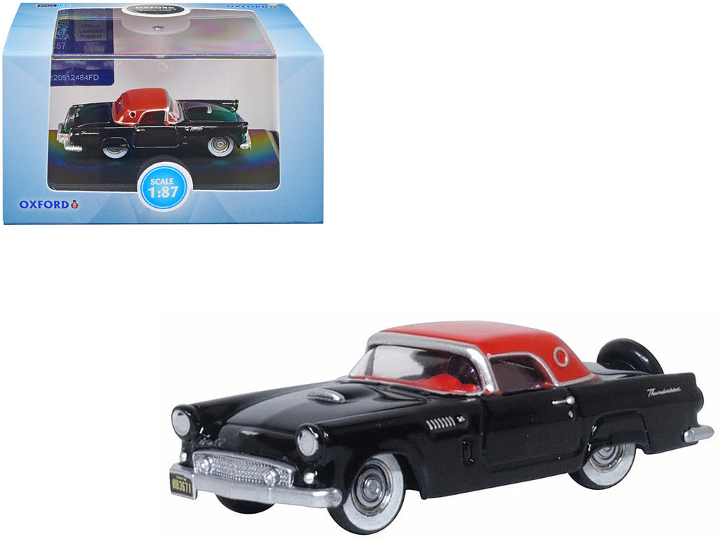 1956 Ford Thunderbird Raven Black with Fiesta Red Top 1/87 (HO) Scale Diecast Model Car by Oxford Diecast-0