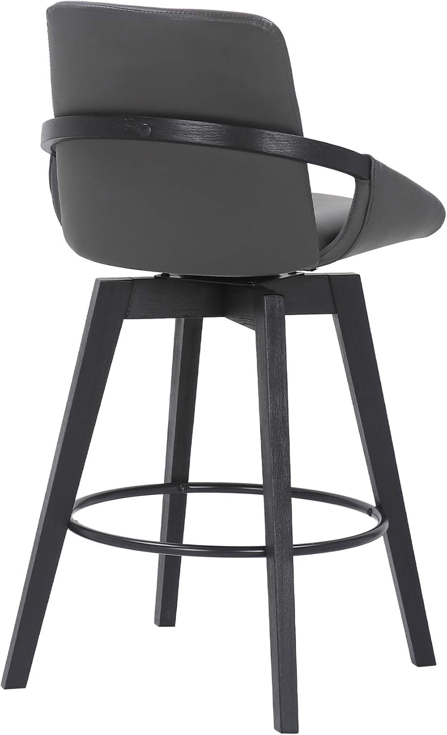 Baylor Mid Century Modern Swivel Bar Stool for Kitchen Island Counter in Gray Faux Leather and Black Wood, 26" Seat Height-4