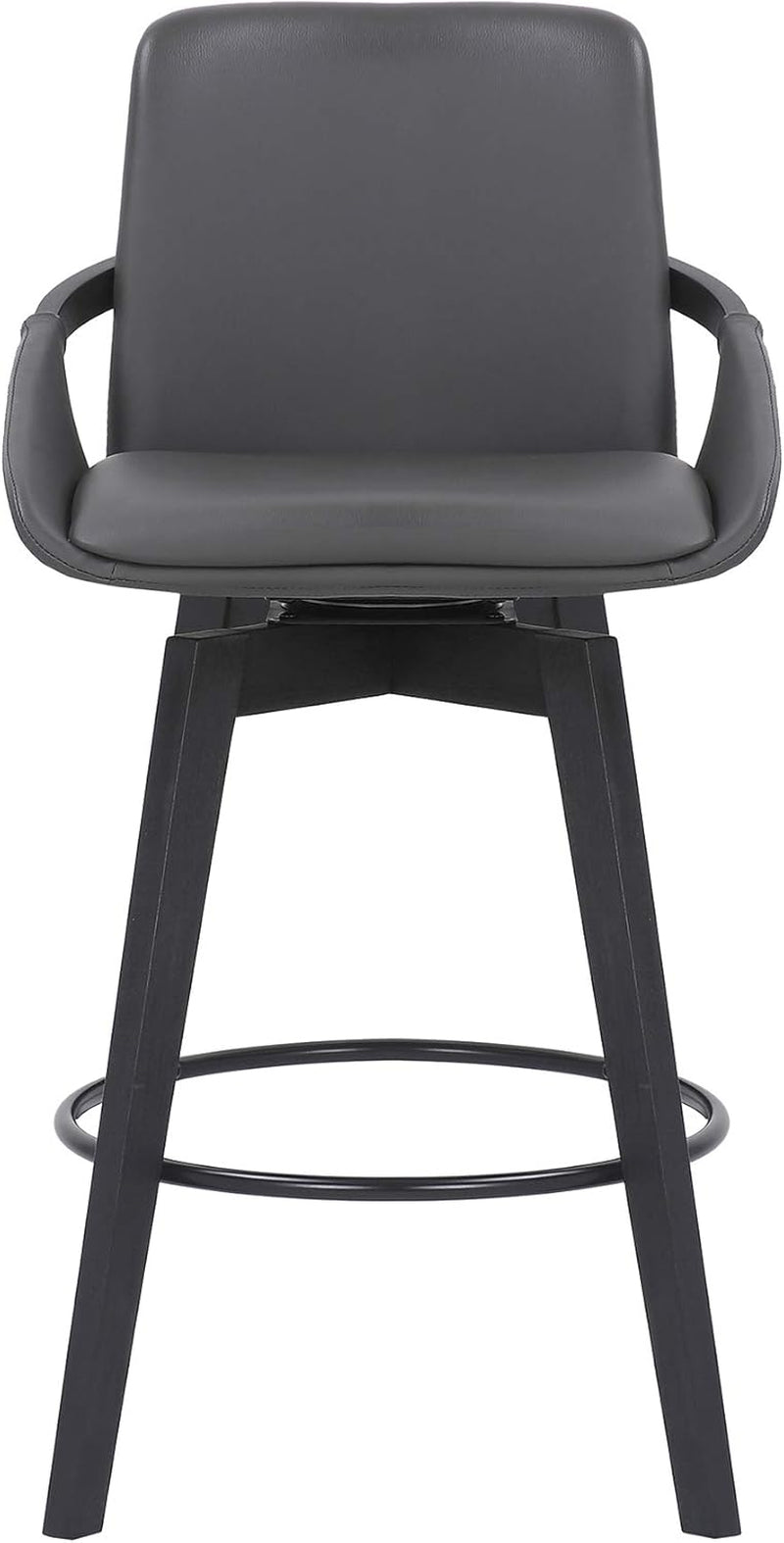 Baylor Mid Century Modern Swivel Bar Stool for Kitchen Island Counter in Gray Faux Leather and Black Wood, 26" Seat Height-2