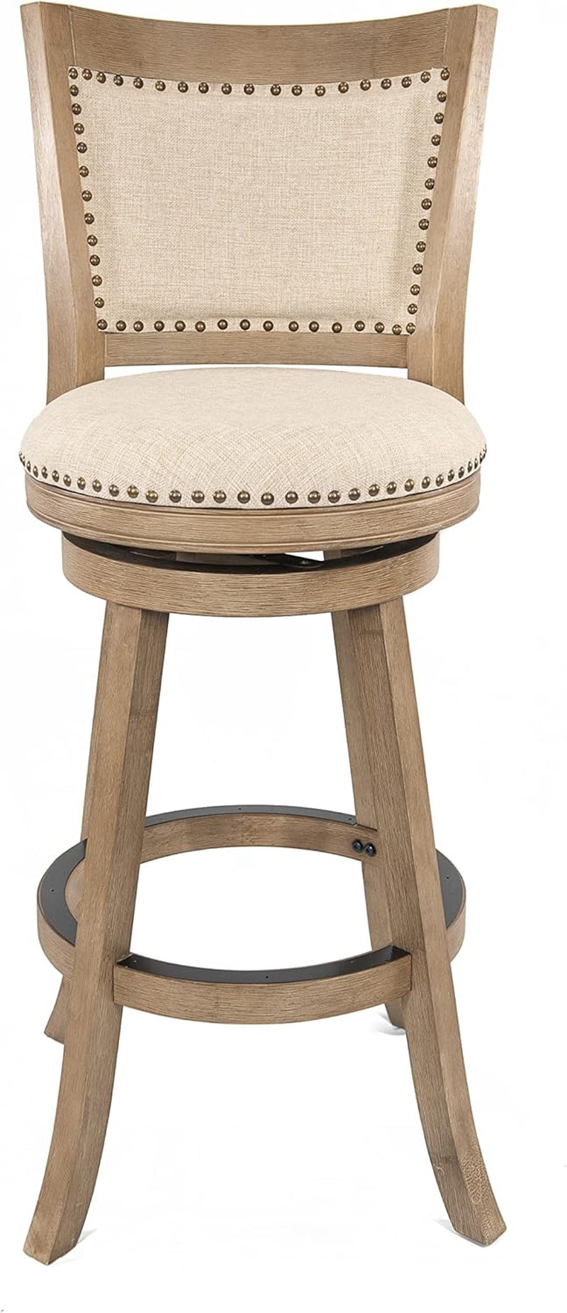 Driftwood Barstool With Swivel Seat And Linen Upholstery-2