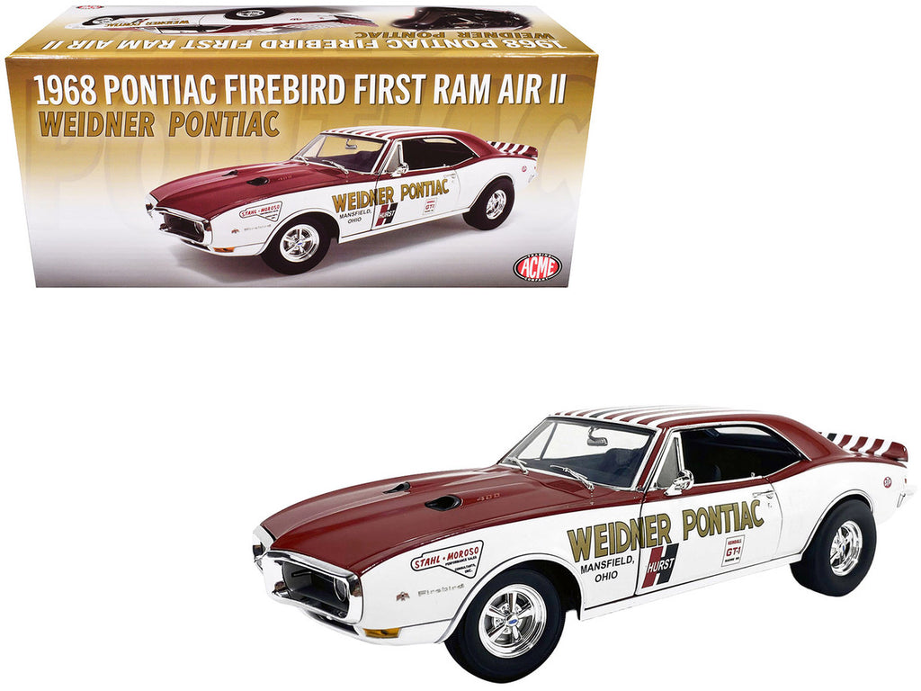 1968 Pontiac Firebird "First Ram Air II - Weidner Pontiac" White and Red with Stripes Limited Edition to 306 pieces Worldwide 1/18 Diecast Model Car by ACME-2