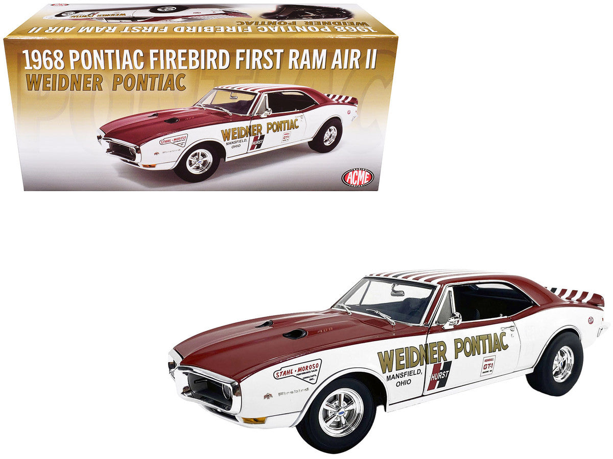 1968 Pontiac Firebird "First Ram Air II - Weidner Pontiac" White and Red with Stripes Limited Edition to 306 pieces Worldwide 1/18 Diecast Model Car by ACME-2