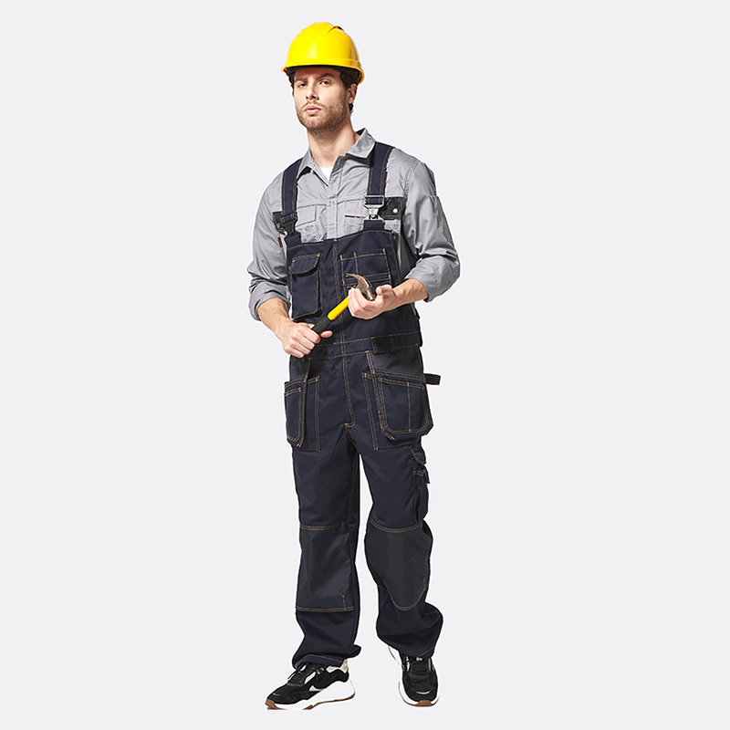 Polyester Bib Overalls for Mechanics with Pockets & Installable Knee Pads
