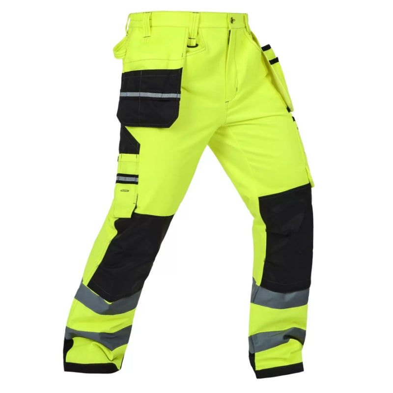 Class 3 High Visibility Cargo Pants, with Multi-Detachable Pockets, Knee Pads Installable,Polyester Cotton for Outdoor Workers [B221]