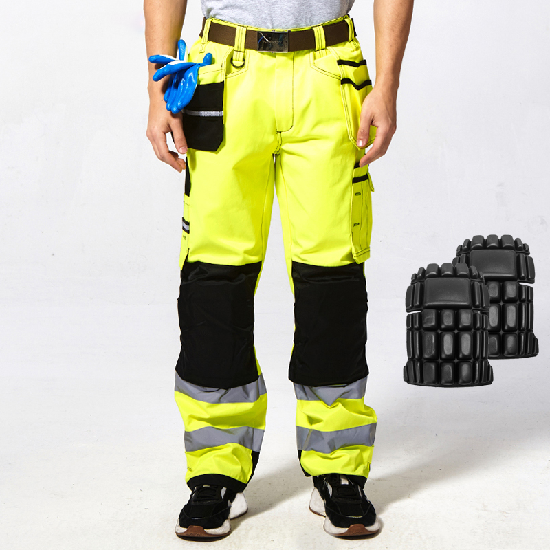 Class 3 High Visibility Cargo Pants, with Multi-Detachable Pockets, Knee Pads Installable,Polyester Cotton for Outdoor Workers [B221]