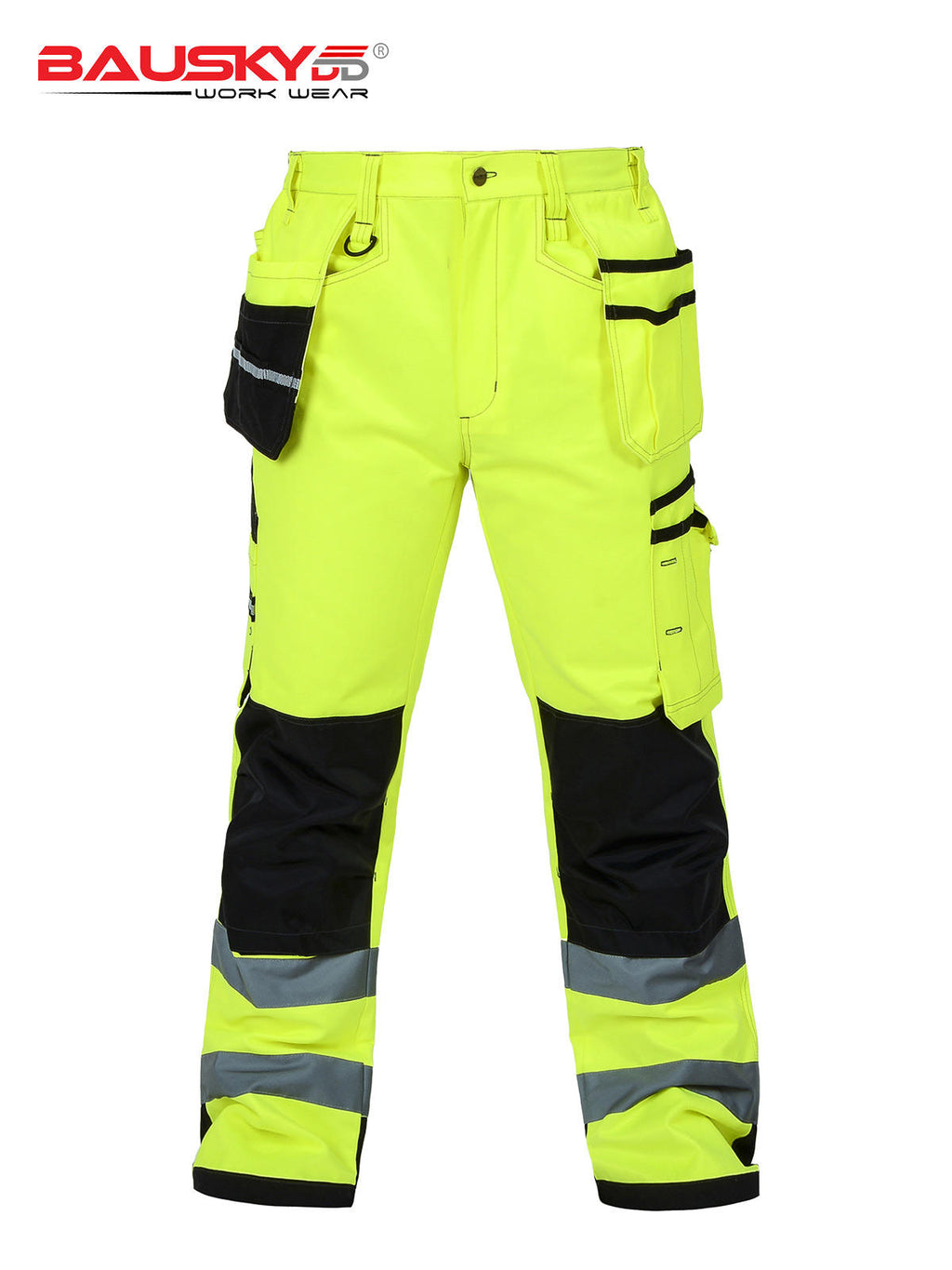 Class 3 High Visibility Cargo Pants, with Multi-Detachable Pockets, Knee Pads Installable,Polyester Cotton for Outdoor Workers [B221]