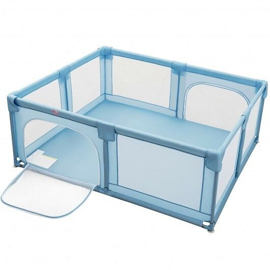 75 x 59 Inch Large Baby Playpen with Breathable Mesh and Zipper Doors-Gray