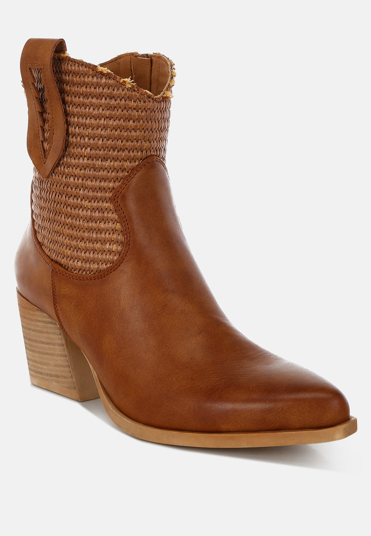 Big Mood Raffia & Faux Leather Cowboy Boots